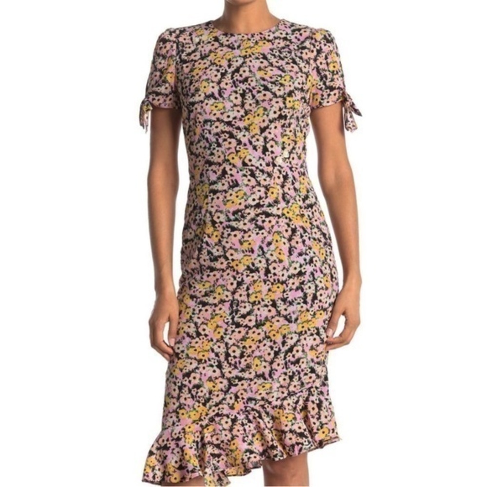 Betsey Johnson Ditsy floral bee embellishment ruffle asymmetrical dress 14